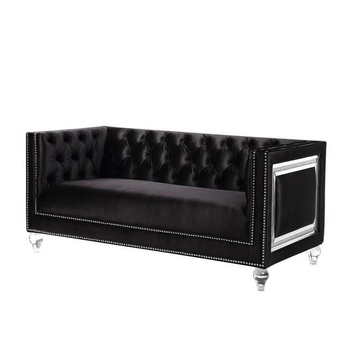 Black & Silver Velvet Love Seat Sofa with Toss Pillows C402003