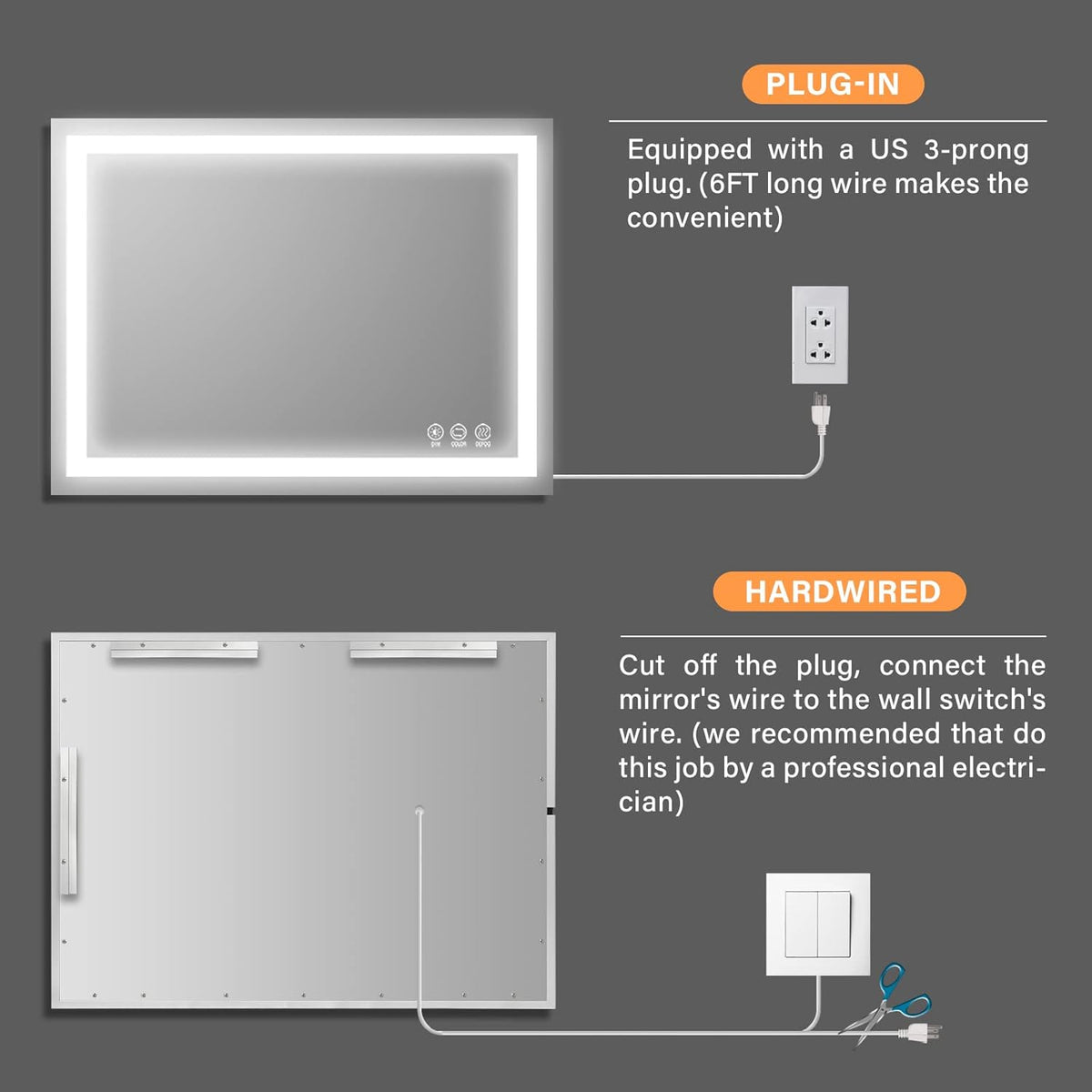 Wall Mounted LED Bathroom Mirror with Anti-Fog N158804