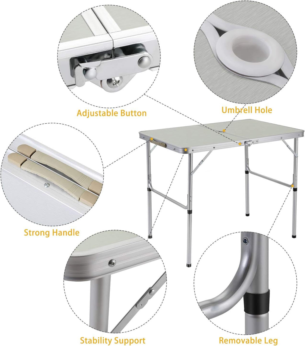 2-Person Folding Aluminum Picnic Table with 2 Stools Q301089