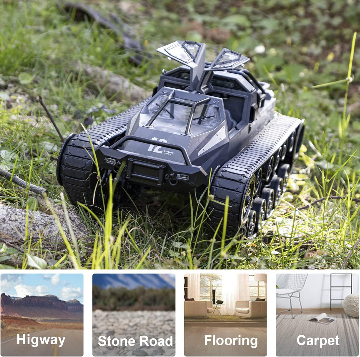 1:12 Remote Control Tank Toy 2.4Ghz All Terrain 4WD Rechargeable Battery L853103