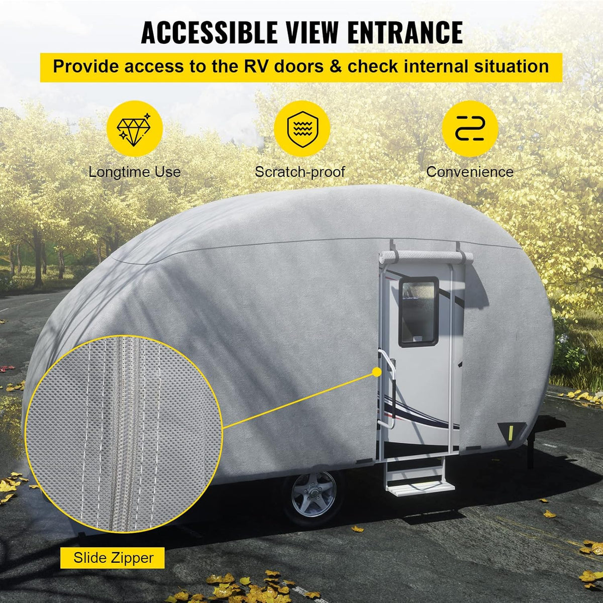 Teardrop Trailer Cover, Fit for 12' - 15' Trailers, Non-Woven 4 Layers Camper Cover with 2 Wind-proof Straps and 1 Storage Bag R622519