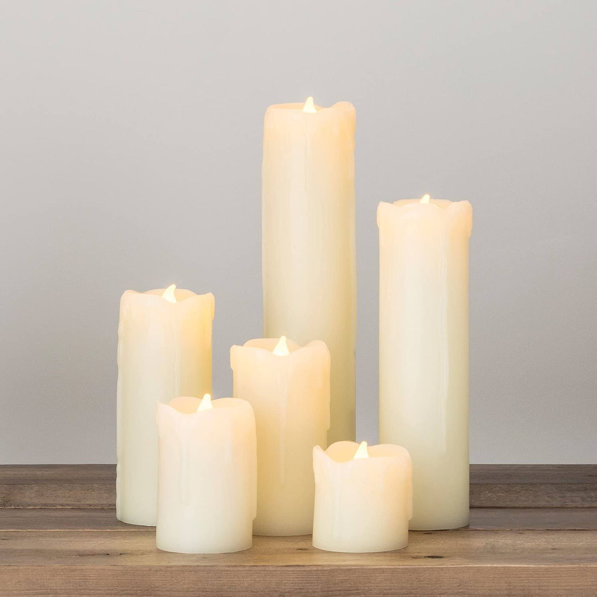 Set of 6 LED Pillar Candles Real Wax Battery Operated N572