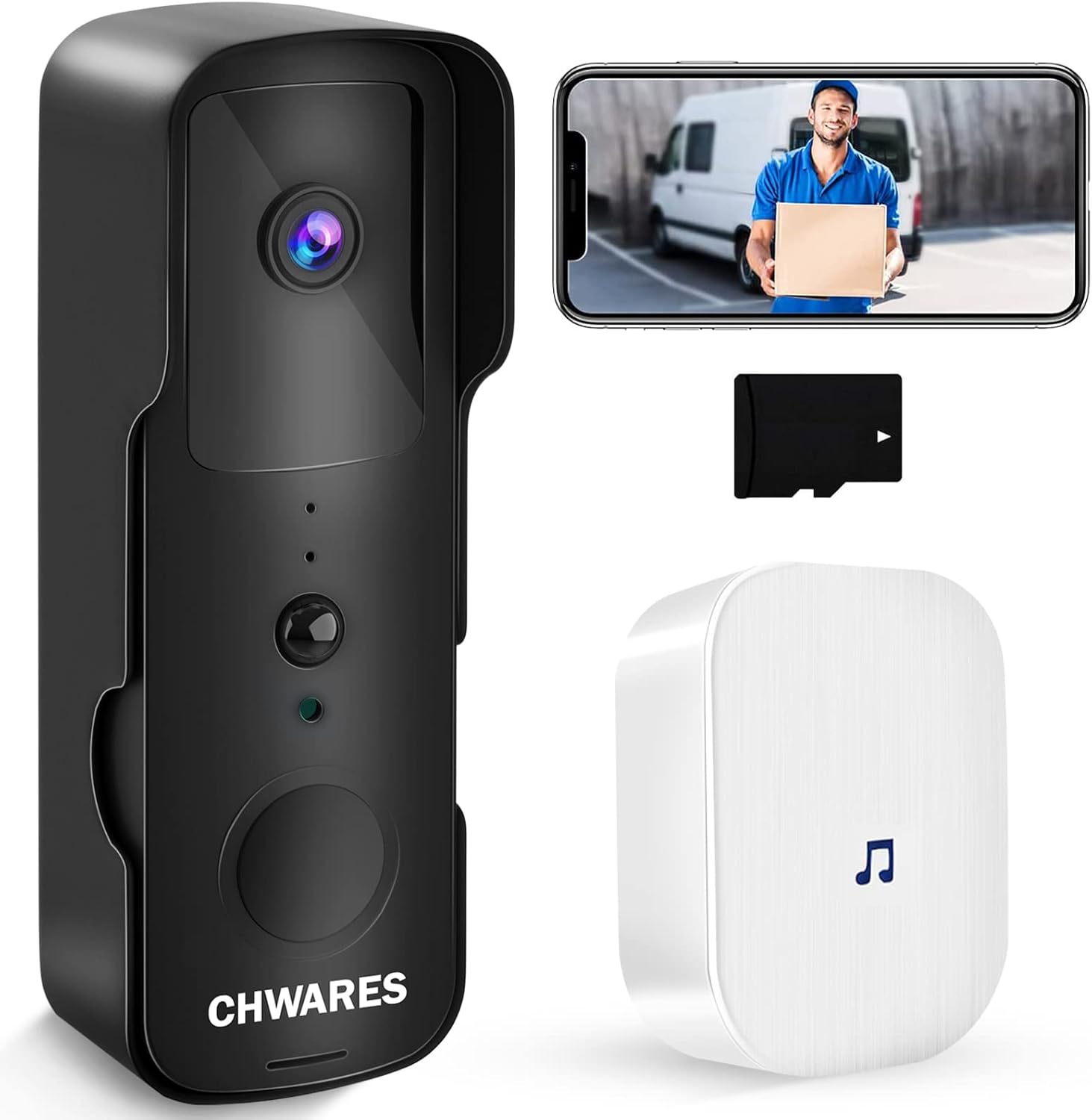 White 1080P HD Video Doorbell Camera with 32GB SD Card P764674