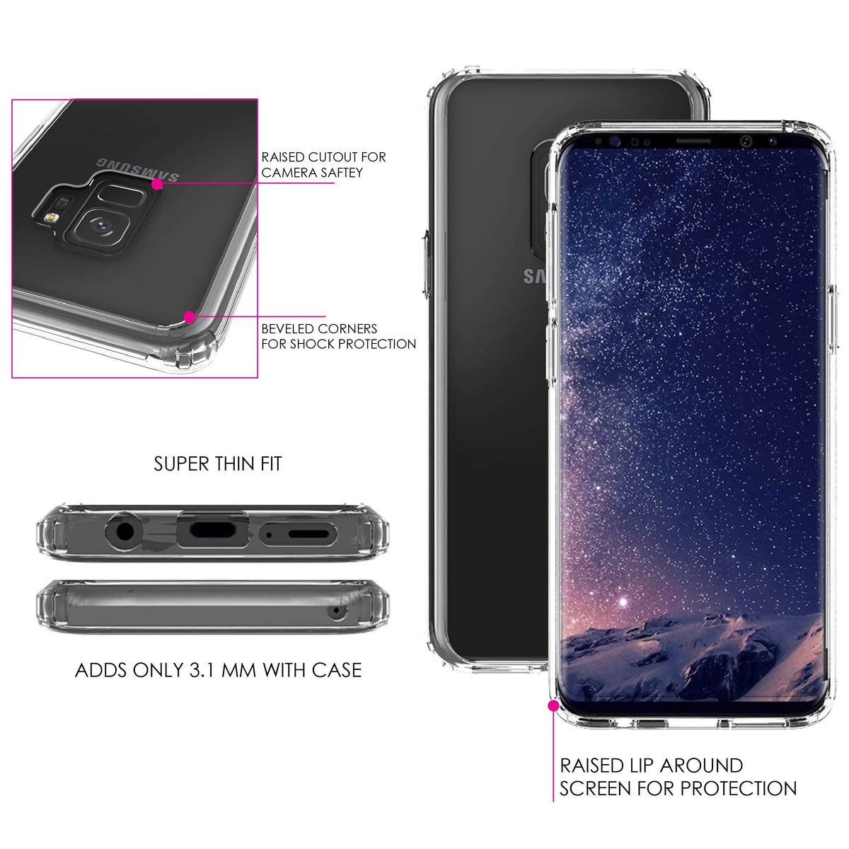 Clear Shockproof Hybrid Case for Samsung Galaxy S9 with Tempered Glass Screen Protector D67136