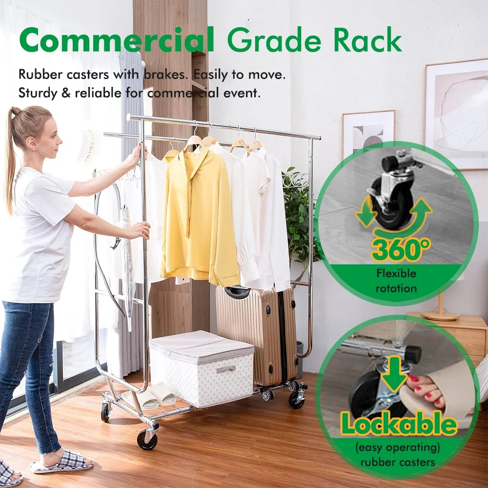 Heavy Duty Garment Rack with Shelves on Wheels K6342