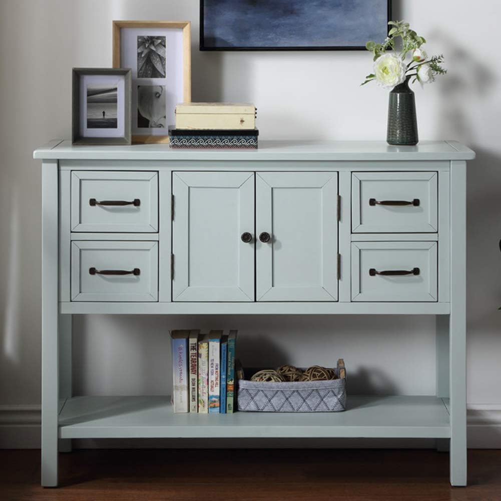 Green Wood Buffet Console Table with Drawers & Open Shelf G390054