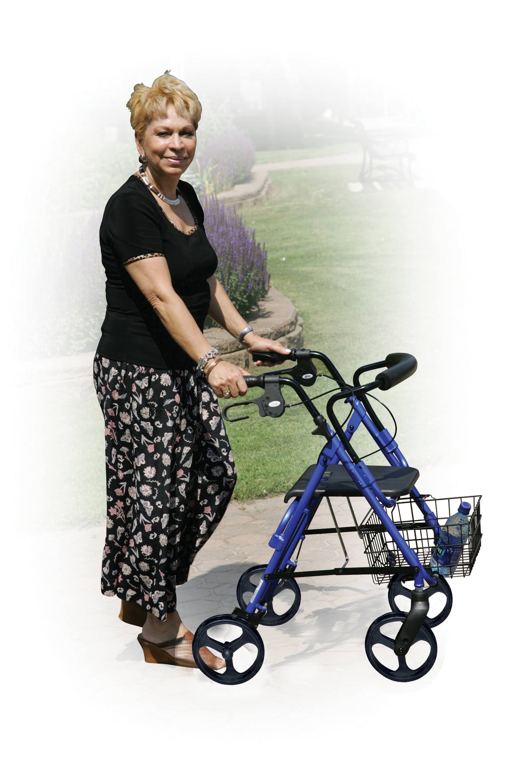 Midnight Black Rollator Walker with 8x22 Wheels and Loop Brakes U27251