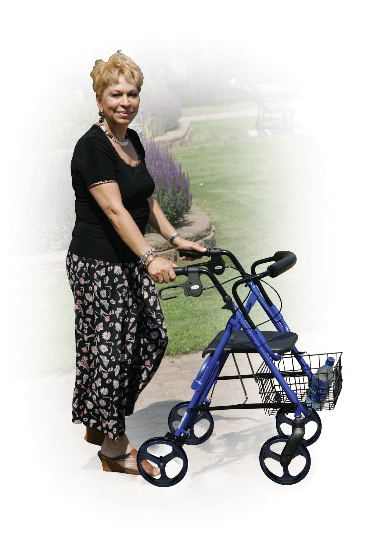 Midnight Black Rollator Walker with 8x22 Wheels and Loop Brakes U27251