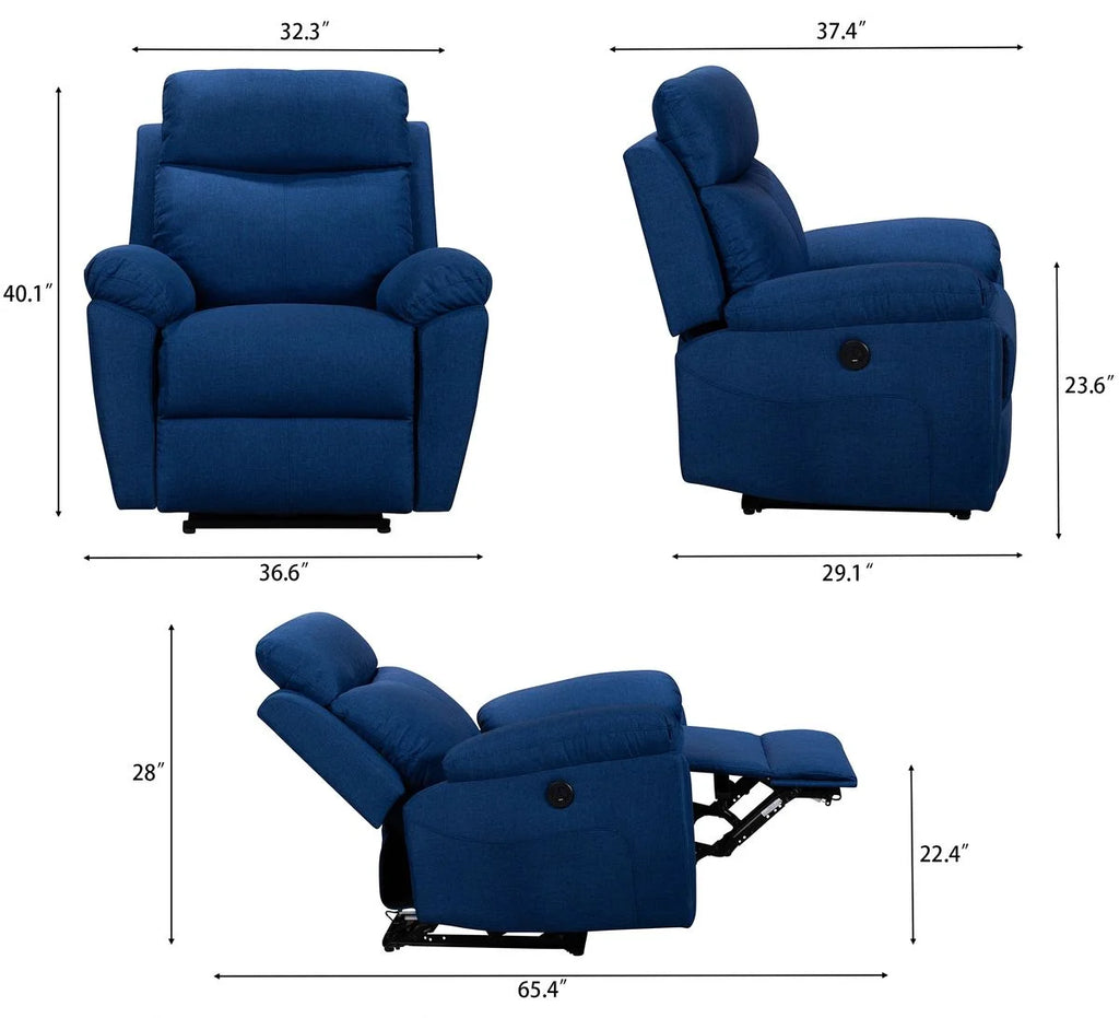 Blue Power Recliner Chair with USB Charging Port Q52761