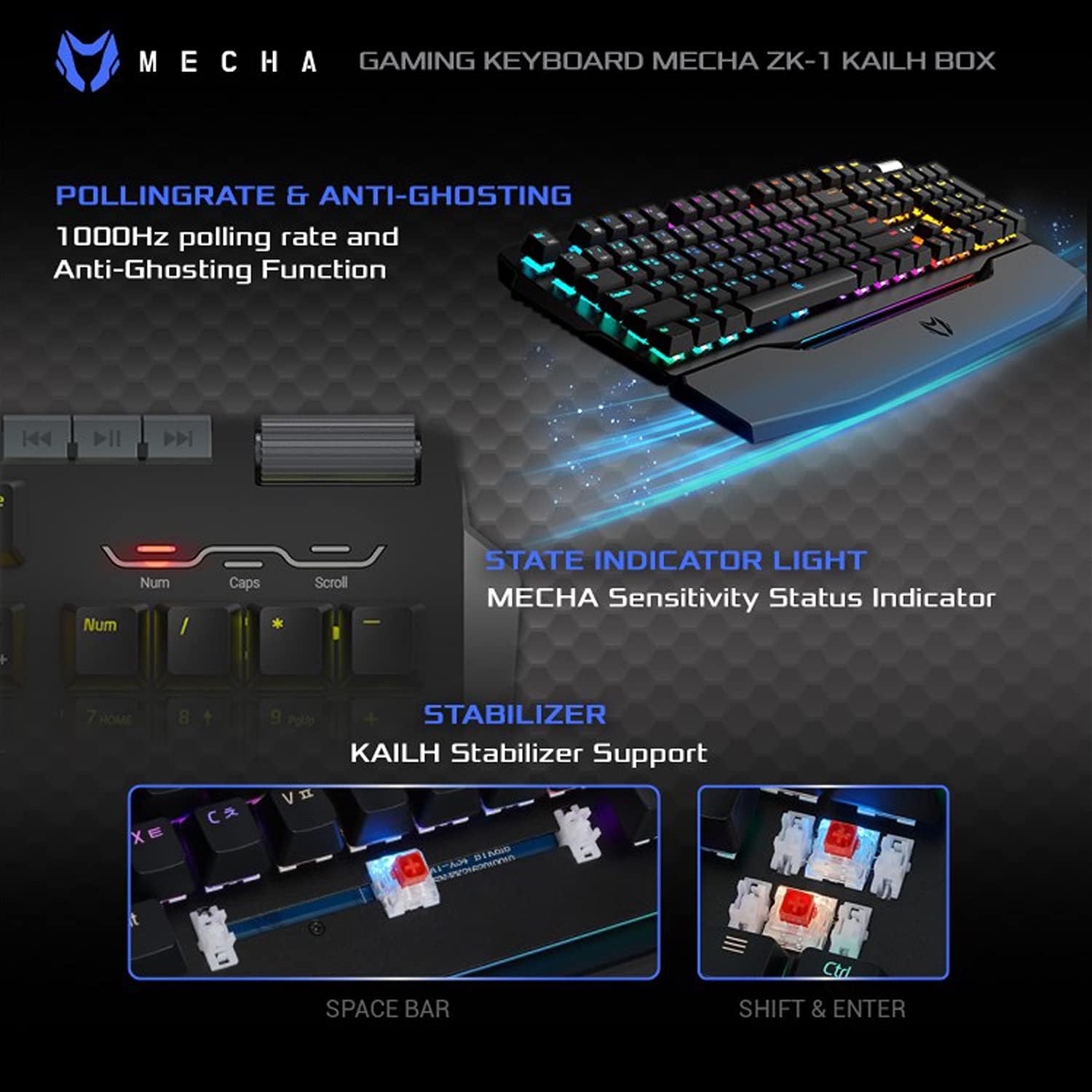 Wired Mechanical Gaming Keyboard with RGB Aluminum Top B70674