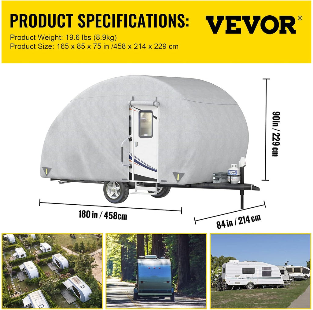 Teardrop Trailer Cover, Fit for 12' - 15' Trailers, Non-Woven 4 Layers Camper Cover with 2 Wind-proof Straps and 1 Storage Bag R622519