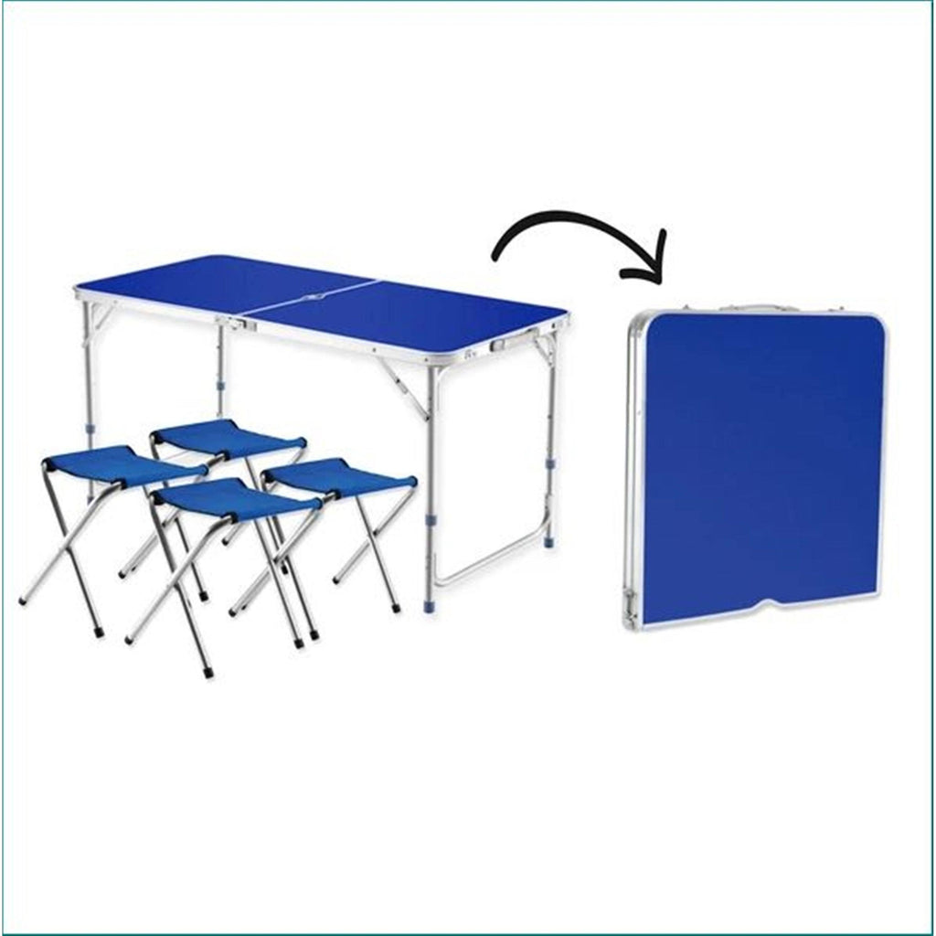 Foldable Camping Table with 4 Stools Blue 5-Piece Set P1666