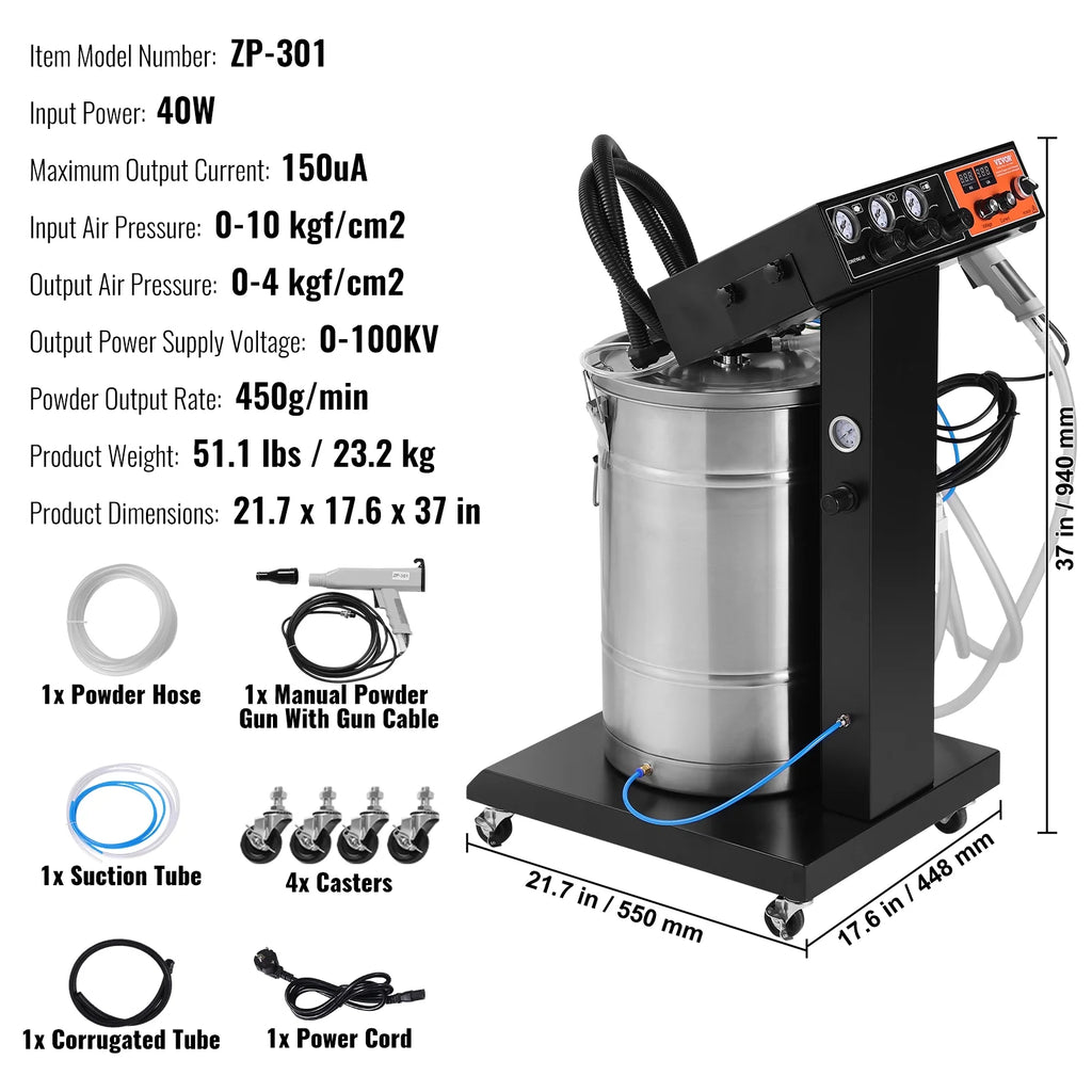 50L Powder Coating System 40 W 100KV Electrostatic Powder Hopper T76187