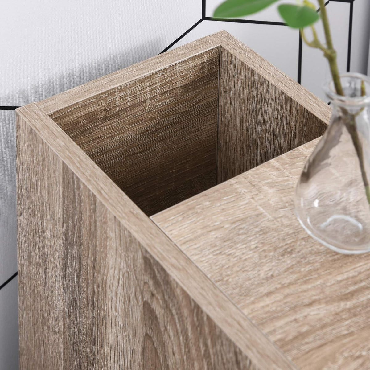Oak Grain Color Freestanding Bathroom Cabinet with 2 Open Cabinets, 1 Door Cabinet, 1 Drawer and 4 Rolling Wheels R6473