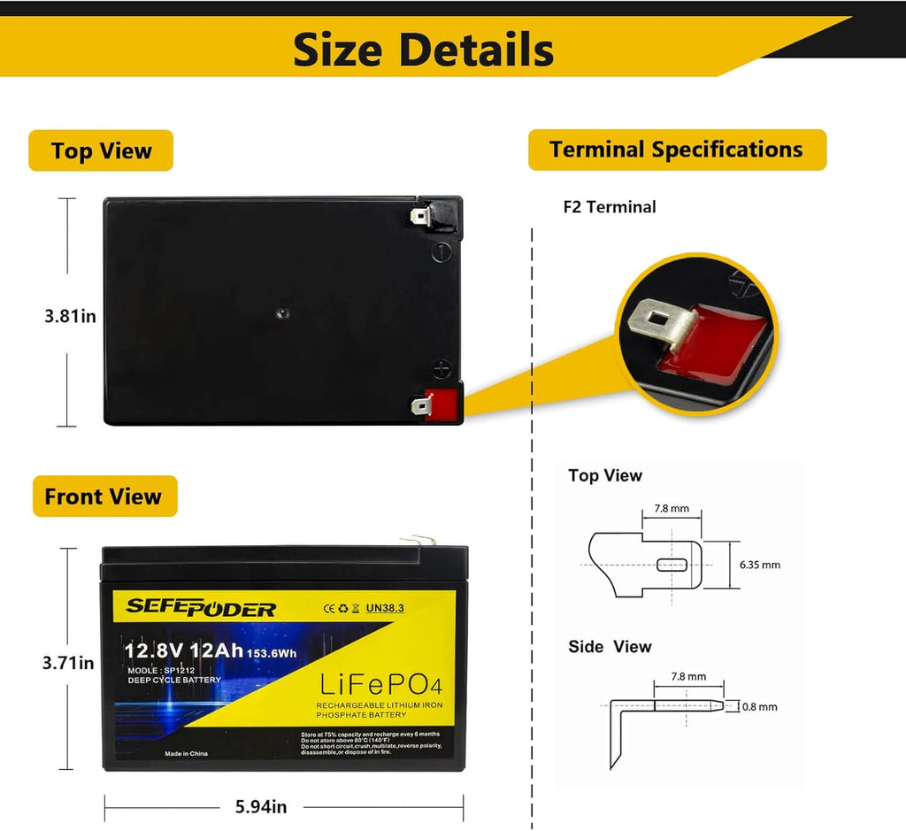 12V 12Ah LiFePO4 Battery with Built-in BMS T20006