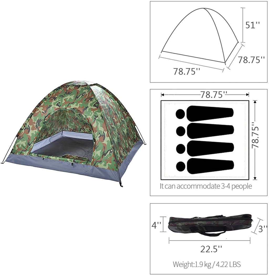 Camouflage Waterproof Dome Tent with Carry Bag X956658