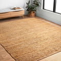 Farmhouse Jute and Leather Handwoven Area Rug Tan 5' x 7'6" Natural Fiber A68872