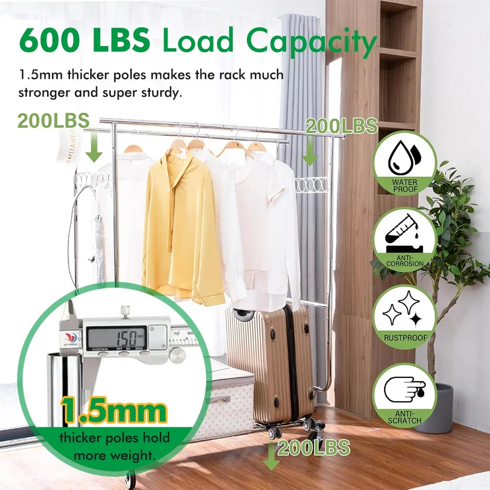 Heavy Duty Garment Rack with Shelves on Wheels K6342