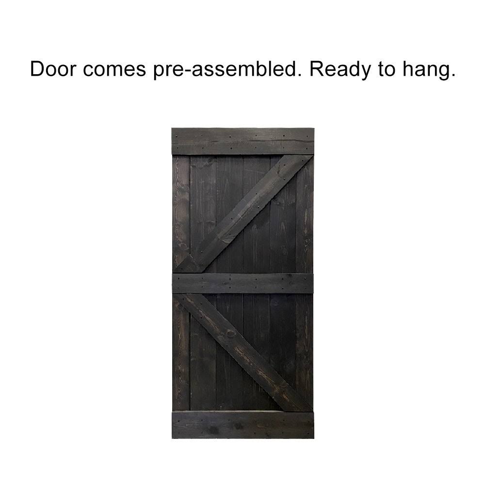 Charcoal Black Stained Wood Interior Sliding Barn Door with Hardware Kit F6973