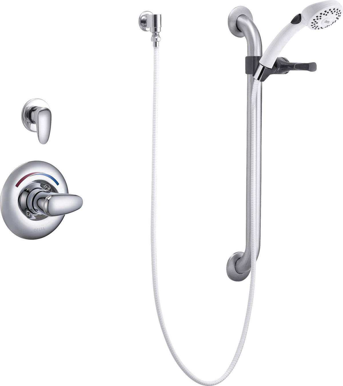 Chrome Dual Shower Trim, Diverter, Hand Shower, and Grab Bar Z48023
