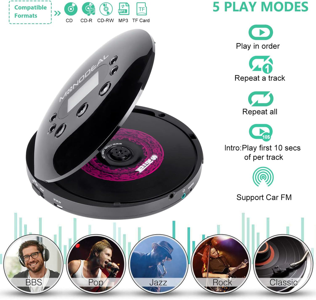 Portable CD Player with FM Transmitter, Anti-Skip Protection, Headphones, Pack of 2 N219493