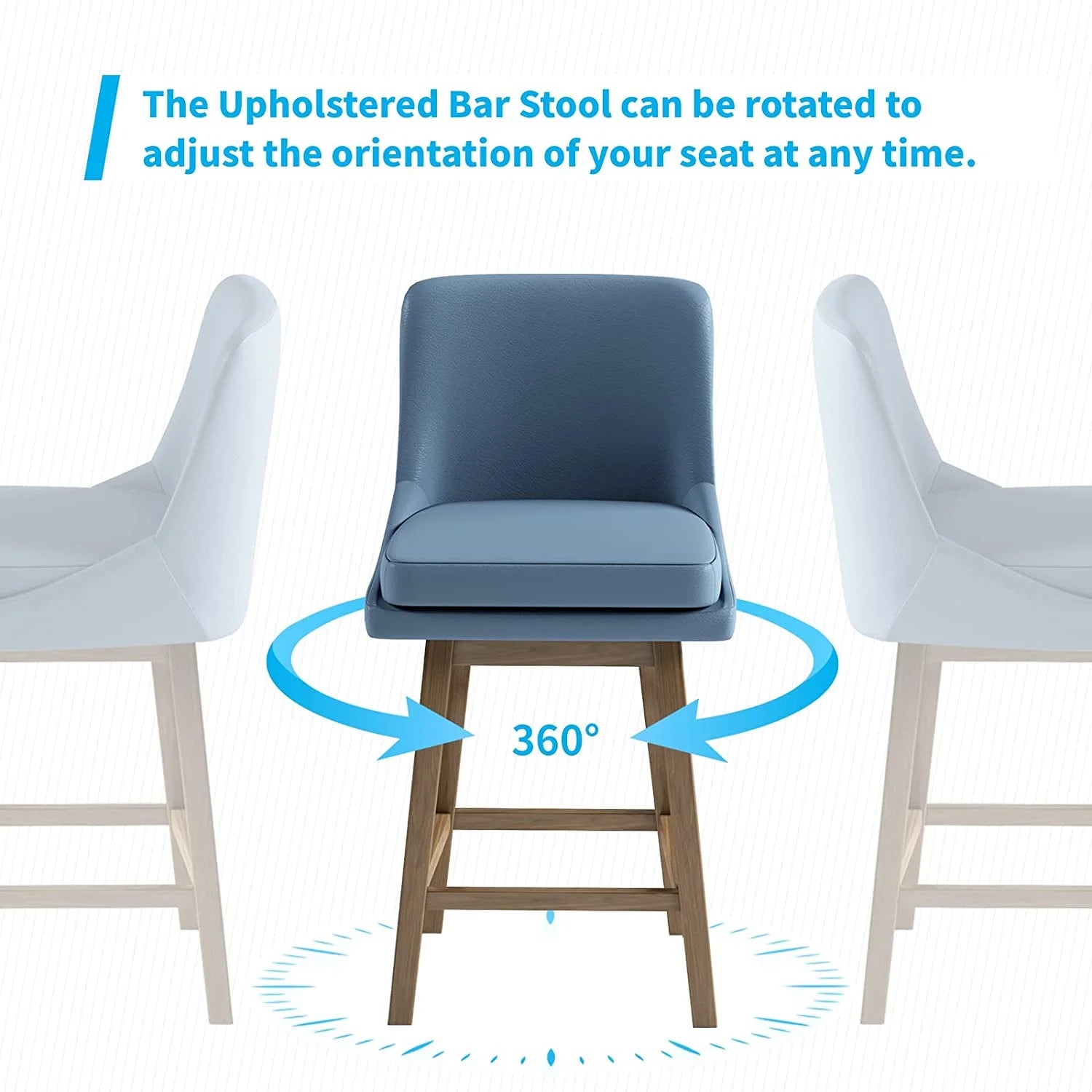 26" Counter Height Bar Stools, Solid Wood Faux Leather, Dark Blue Set of 4 T9374