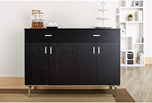 Black and Chrome Wood 2-Drawer Buffet Server N364976