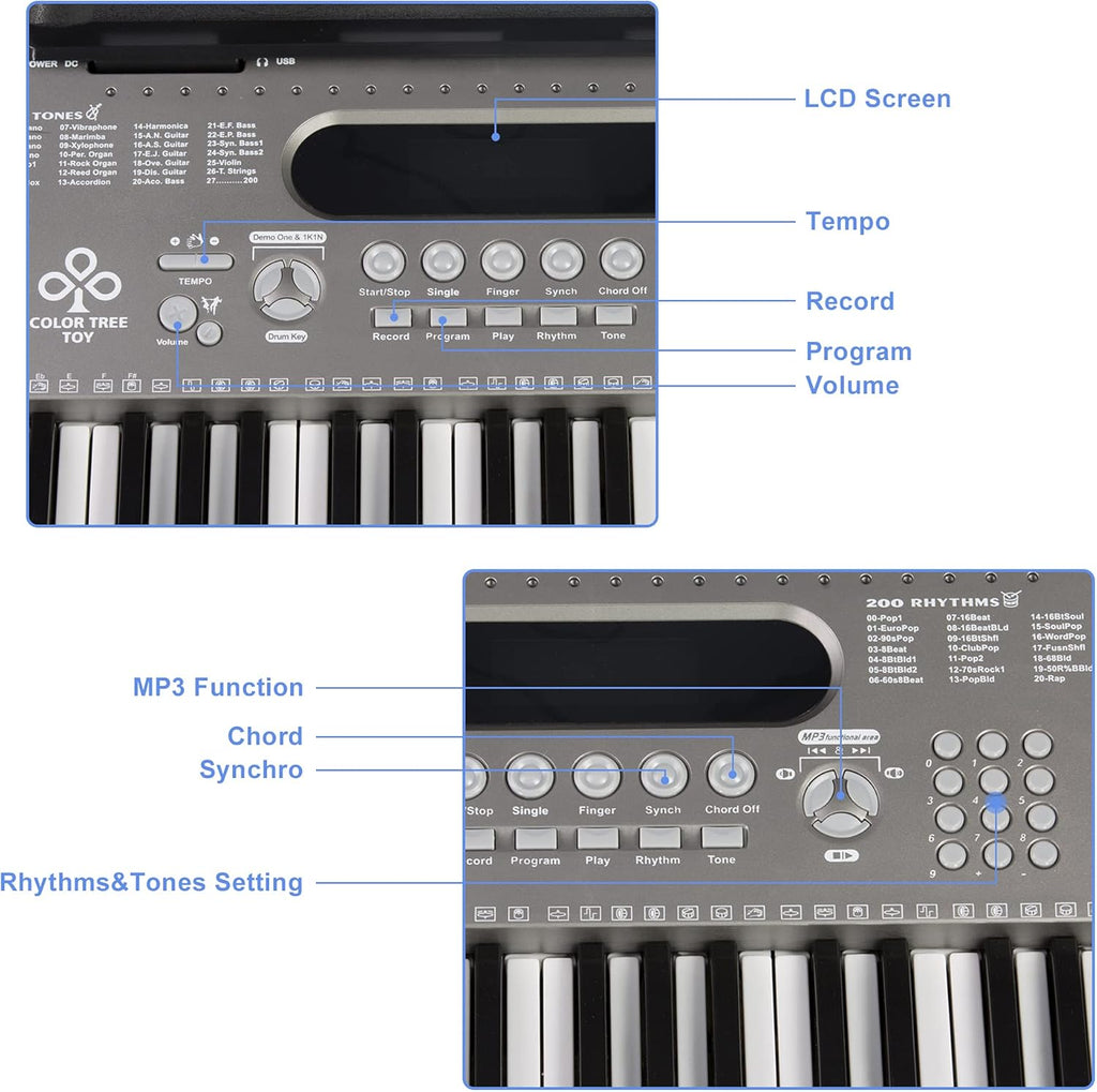 61 Key Portable Digital Keyboard Piano with Stand, Built In Speakers, Microphone and Music Sheet Stand M236222