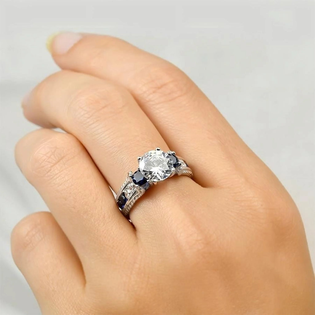 Sterling Silver Blue Sapphire Cubic Zirconia Ring A706531