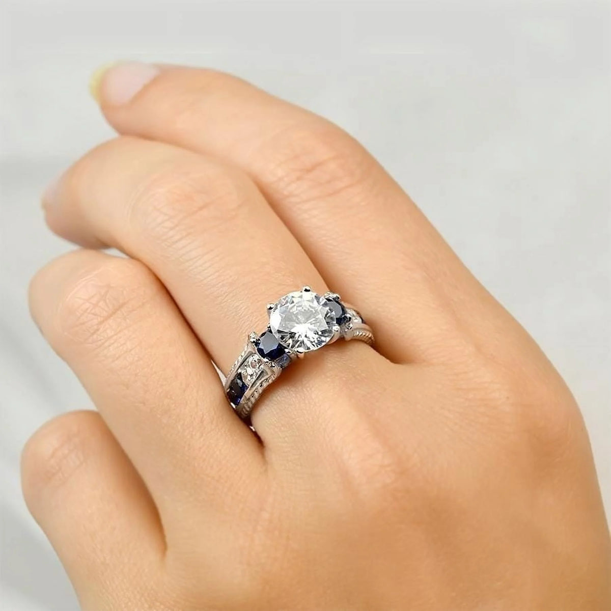 Sterling Silver Blue Sapphire Cubic Zirconia Ring A706531