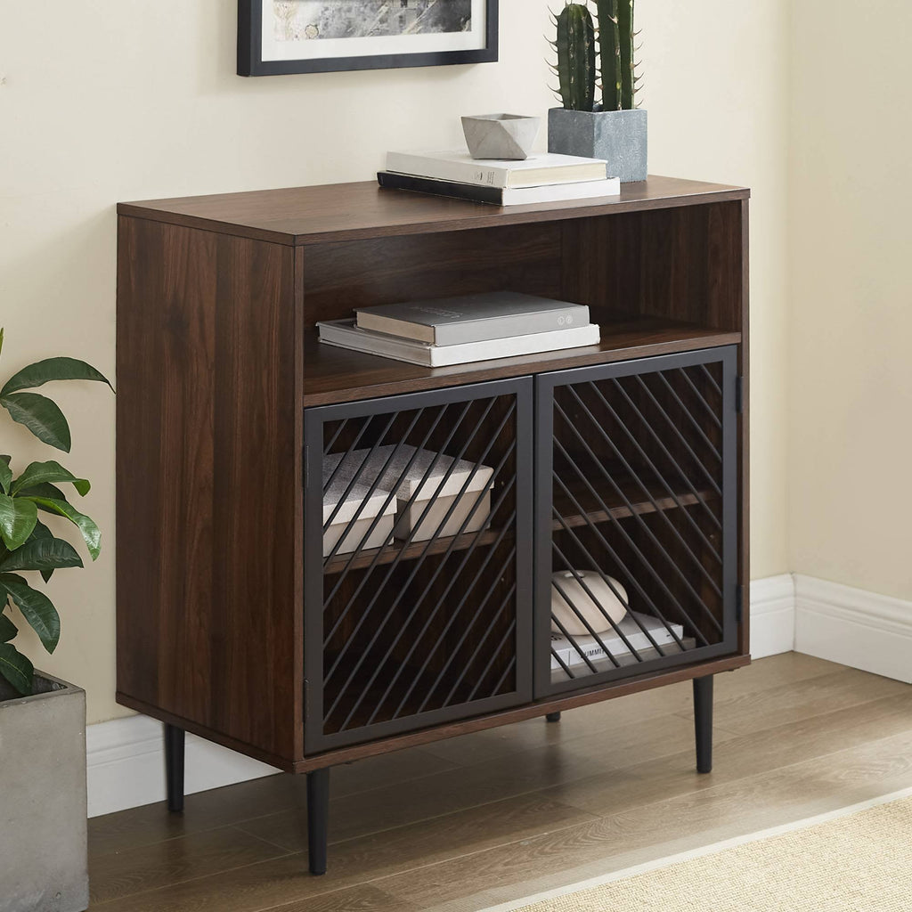 Industrial Metal Door Accent Cabinet Dark Walnut D24493