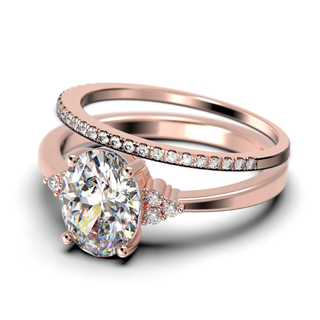 2.00 Carat Oval Cut Diamond Moissanite Engagement Ring in Silver With 18k Rose Gold Plating B341044