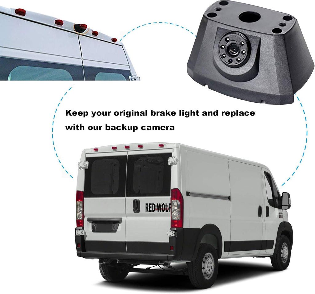 3rd Brake Light Backup Camera for Dodge Ram Promaster 2014-2019 Cargo Vans 4 Pin Plug Waterproof N28329