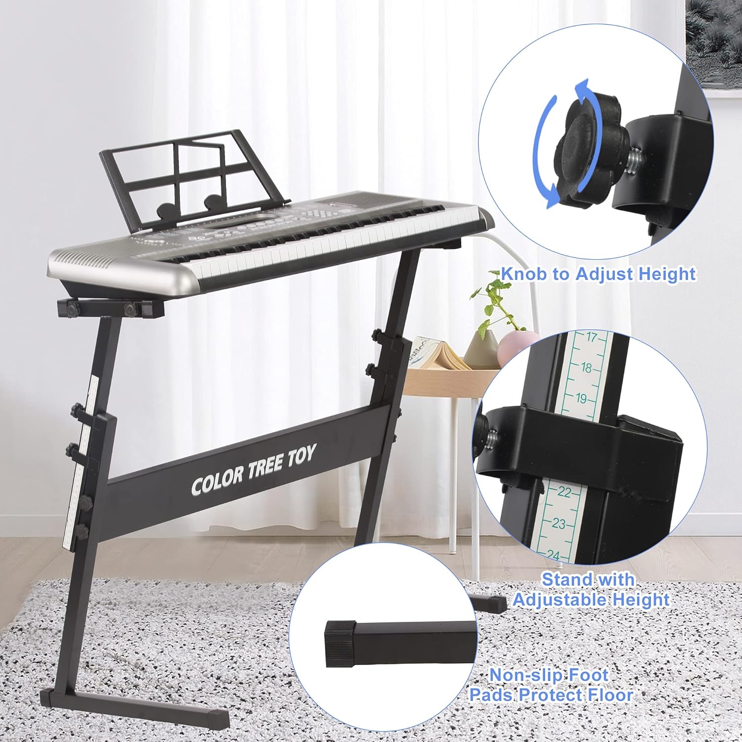 61 Key Portable Digital Keyboard Piano with Stand, Built In Speakers, Microphone and Music Sheet Stand M236222