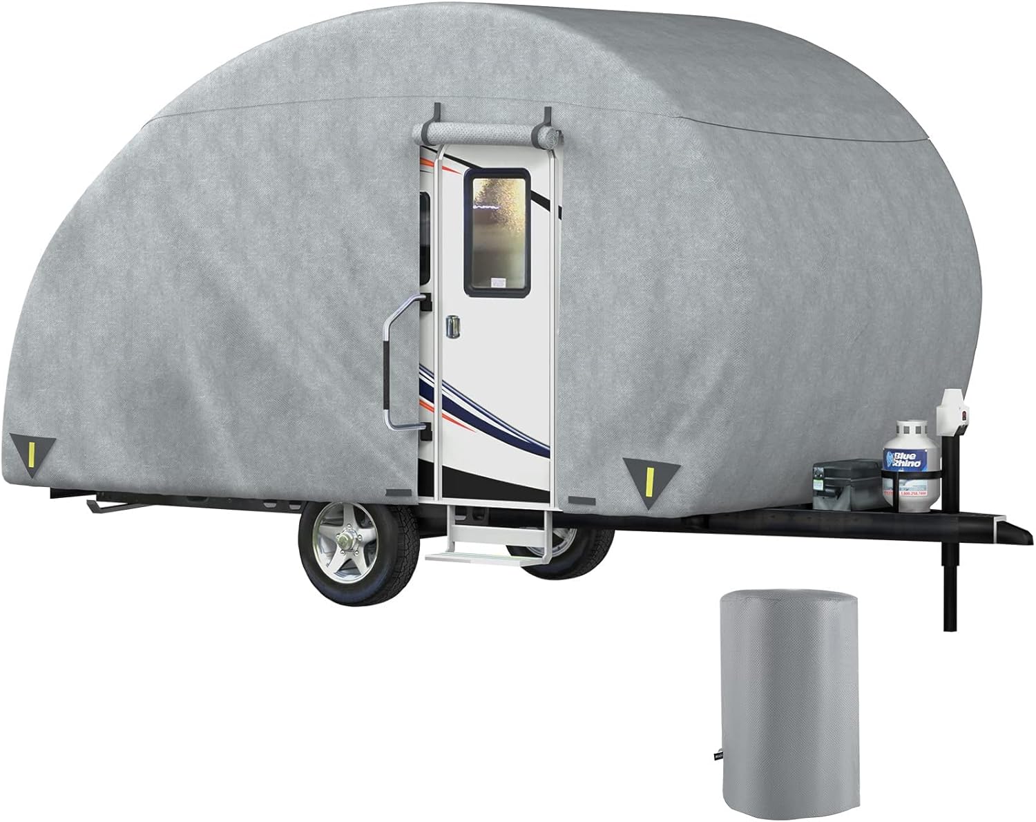 Teardrop Trailer Cover, Fit for 12' - 15' Trailers, Non-Woven 4 Layers Camper Cover with 2 Wind-proof Straps and 1 Storage Bag R622519