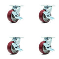 Set of 4 Polyurethane on Aluminum Wheel Swivel Casters with Brakes K58963