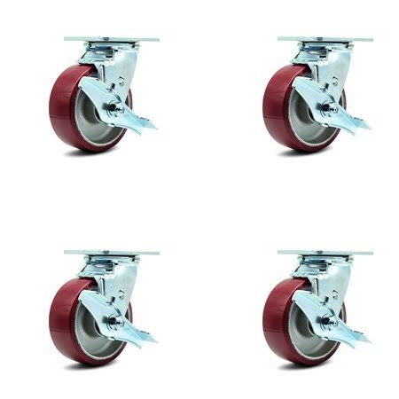 Set of 4 Polyurethane on Aluminum Wheel Swivel Casters with Brakes K58963