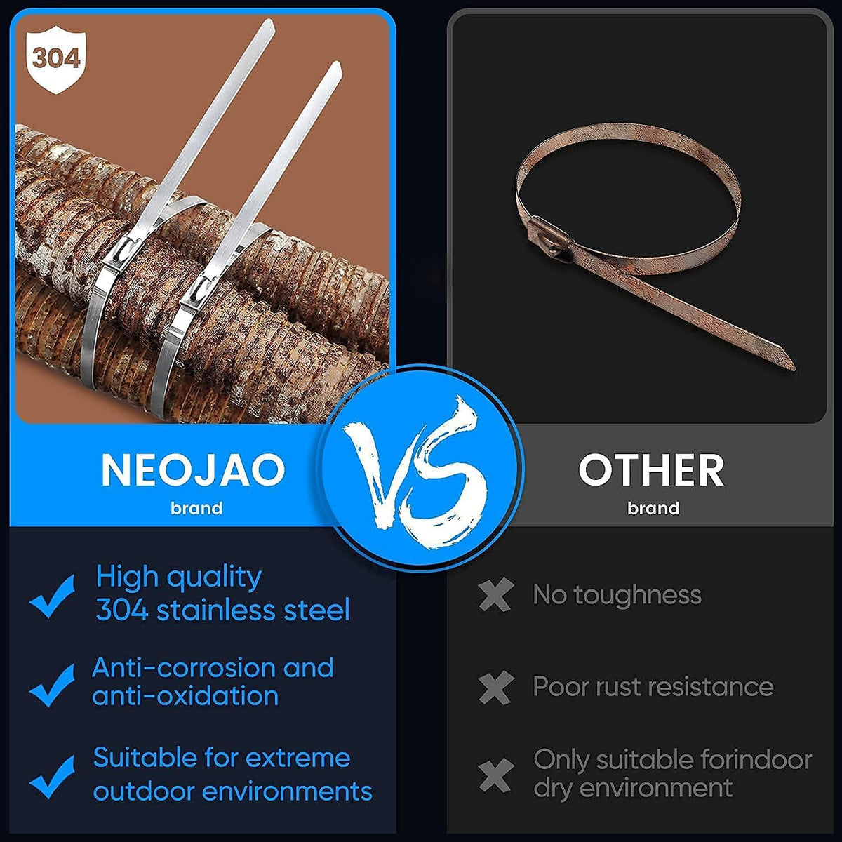 Metal Zip Ties, 100 Pcs 11.8 Inch, 304 Stainless Steel Cable Ties B1310