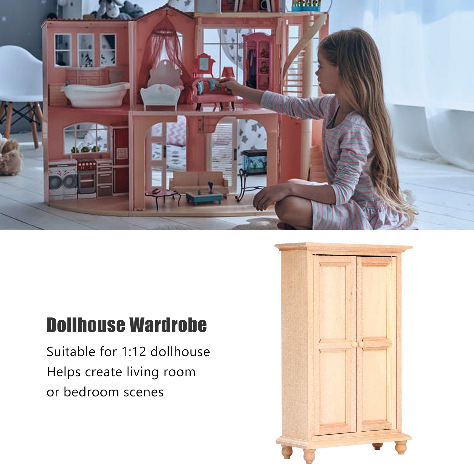 Wooden Vintage Miniature Wardrobe Dollhouse Cabinet T998