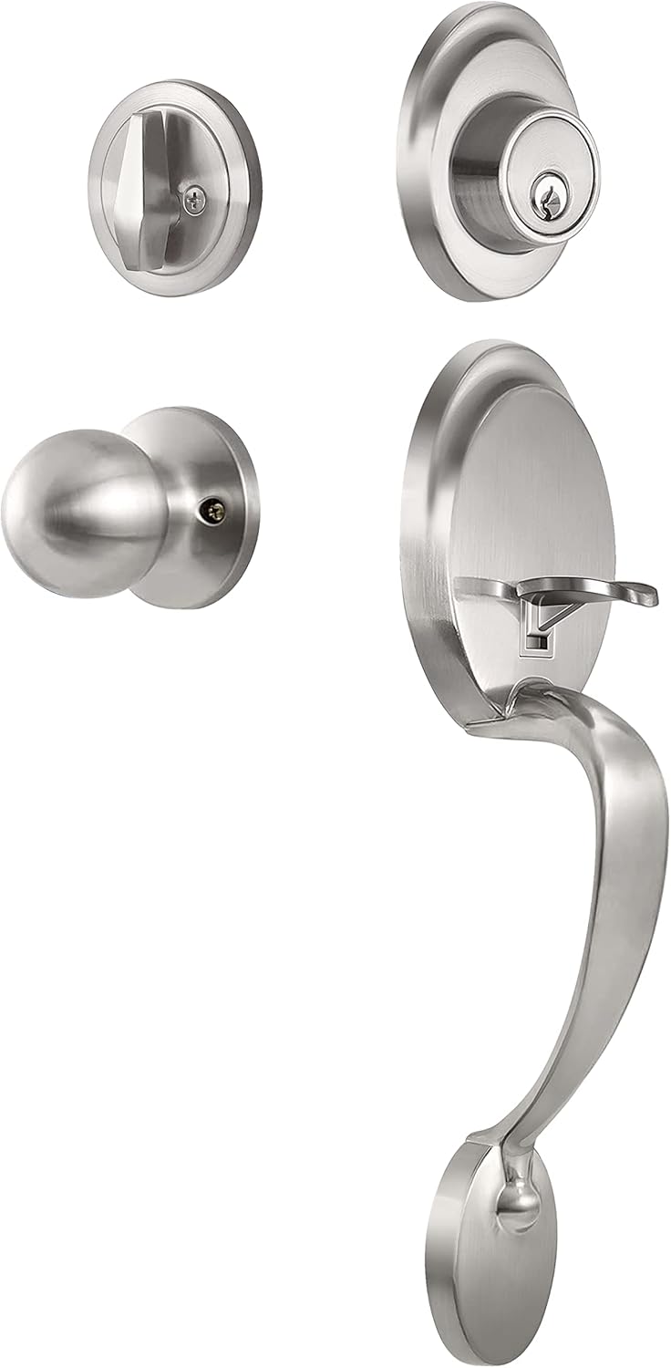 Matte Black All Metal Front Door Handleset with Keyed Entry Deadbolt, Pack of 2 A762