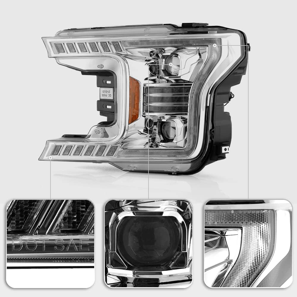 Chrome LED Tube Projector Headlights Set Left+Right H715