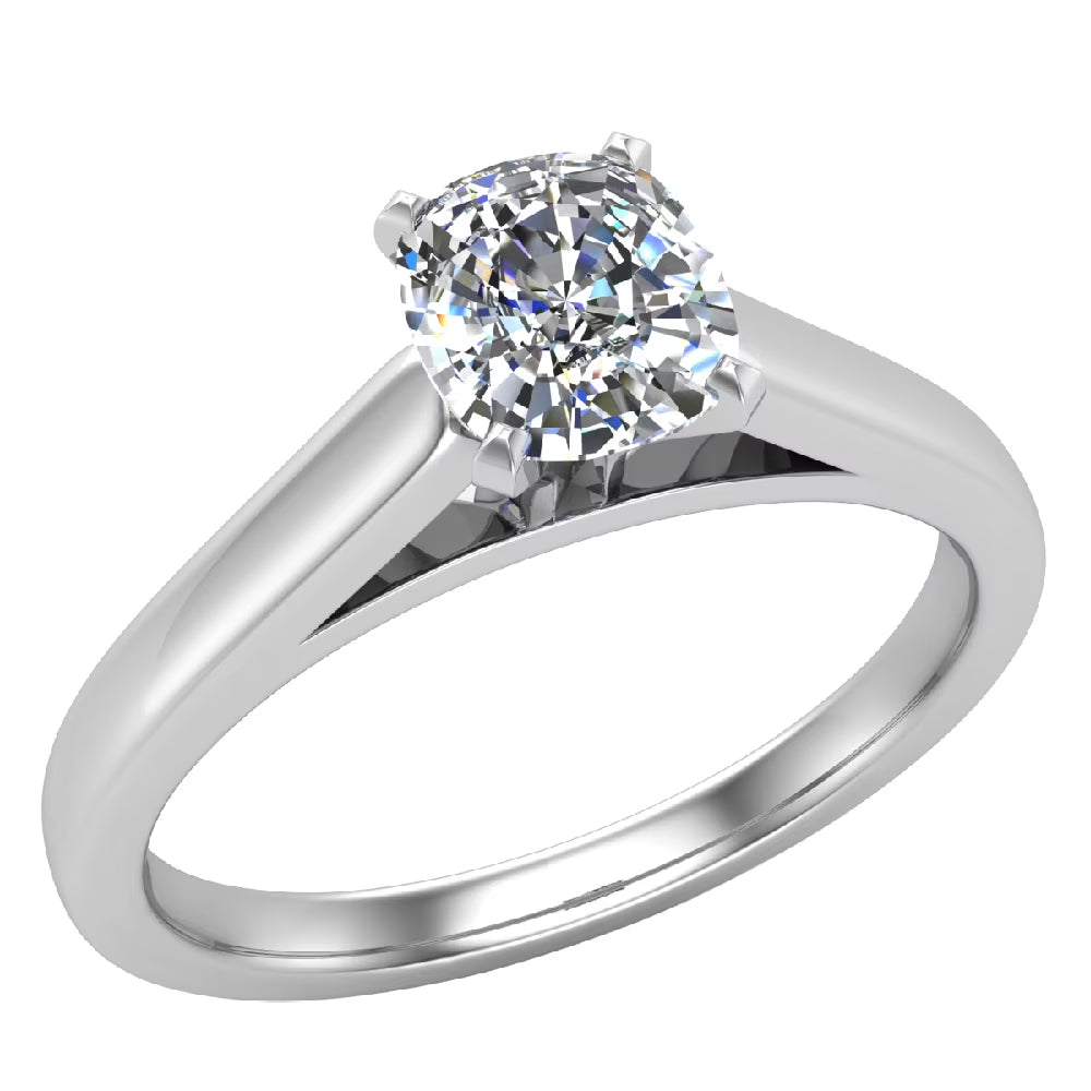 Cushion Solitaire 4-Prong 0.75 Carat 18K White Gold Engagement Ring Q6086