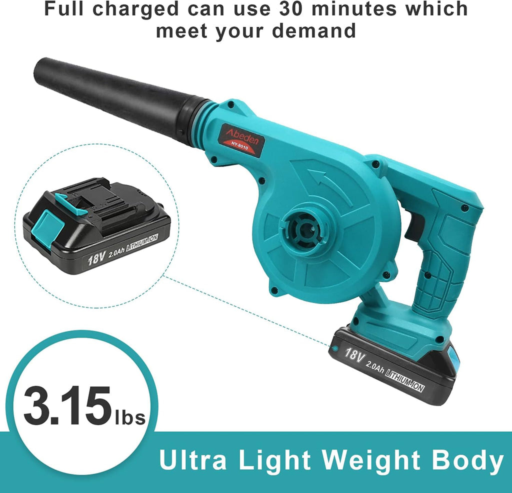 Cordless 2-in-1 Electric Handheld Leaf Blower with 2 Pack 18V 2.0 Ah Lithium Battery N7823