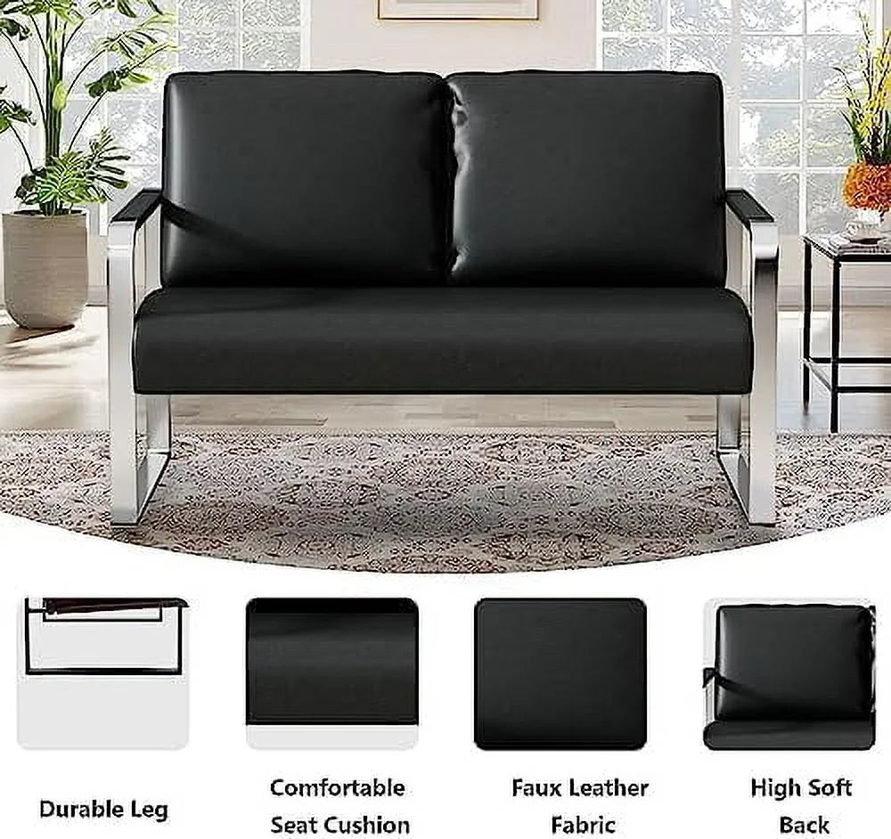 Faux Leather Loveseat Sofa with Padded Cushion X63585