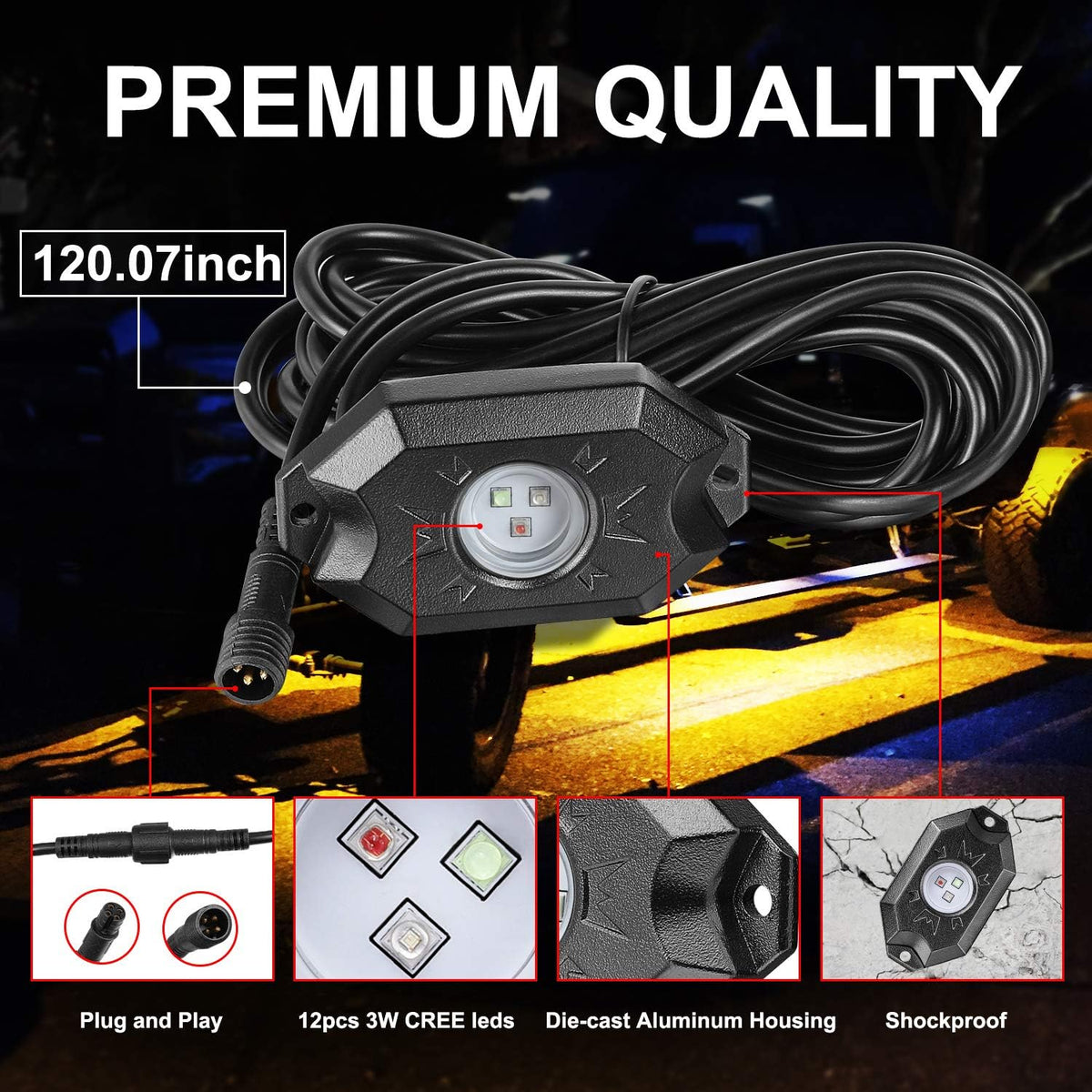 RGB LED Rock Light Kits with 6 Pods, Pack of 2 D9307
