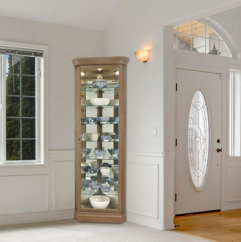 Aged Grey Curio Cabinet with Seven Glass Shelves H730956