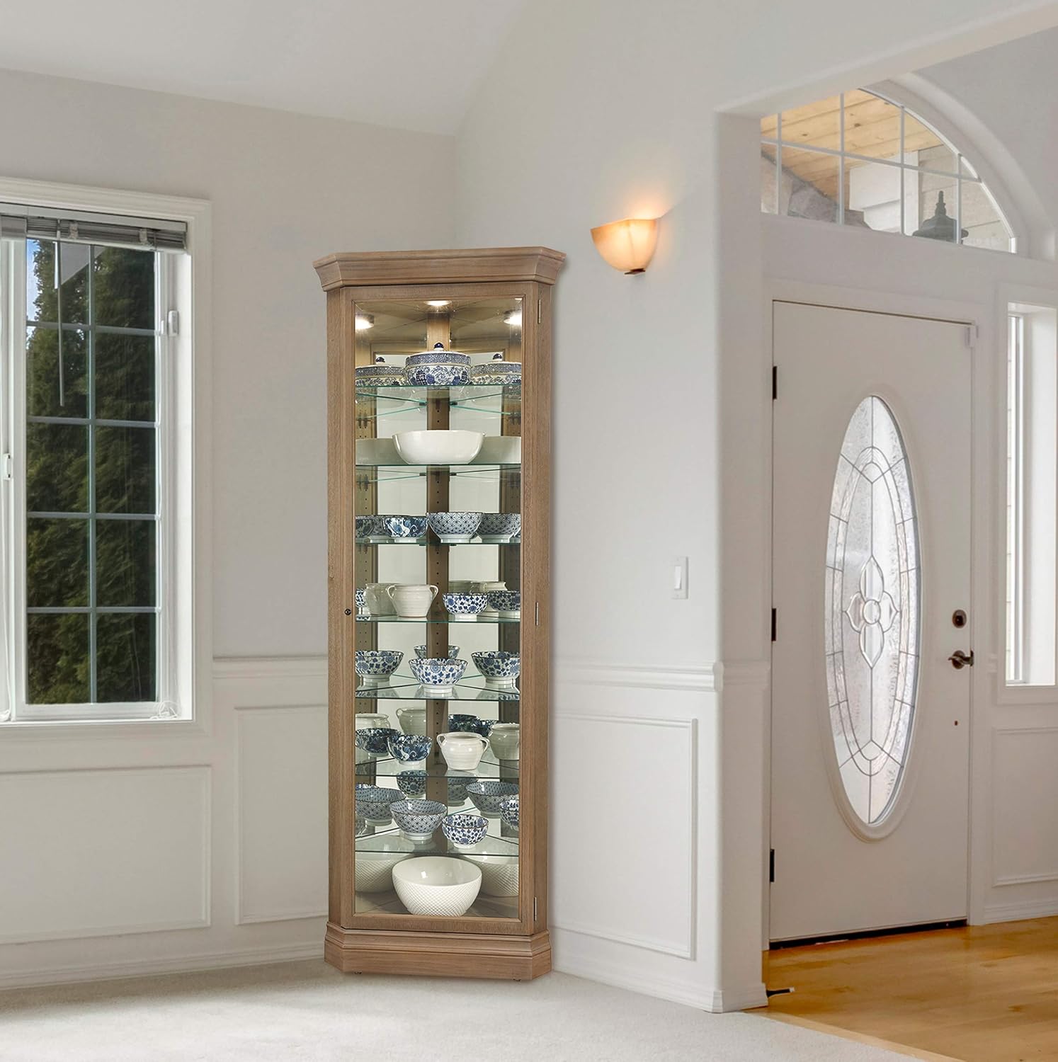 Aged Grey Curio Cabinet with Seven Glass Shelves H730956