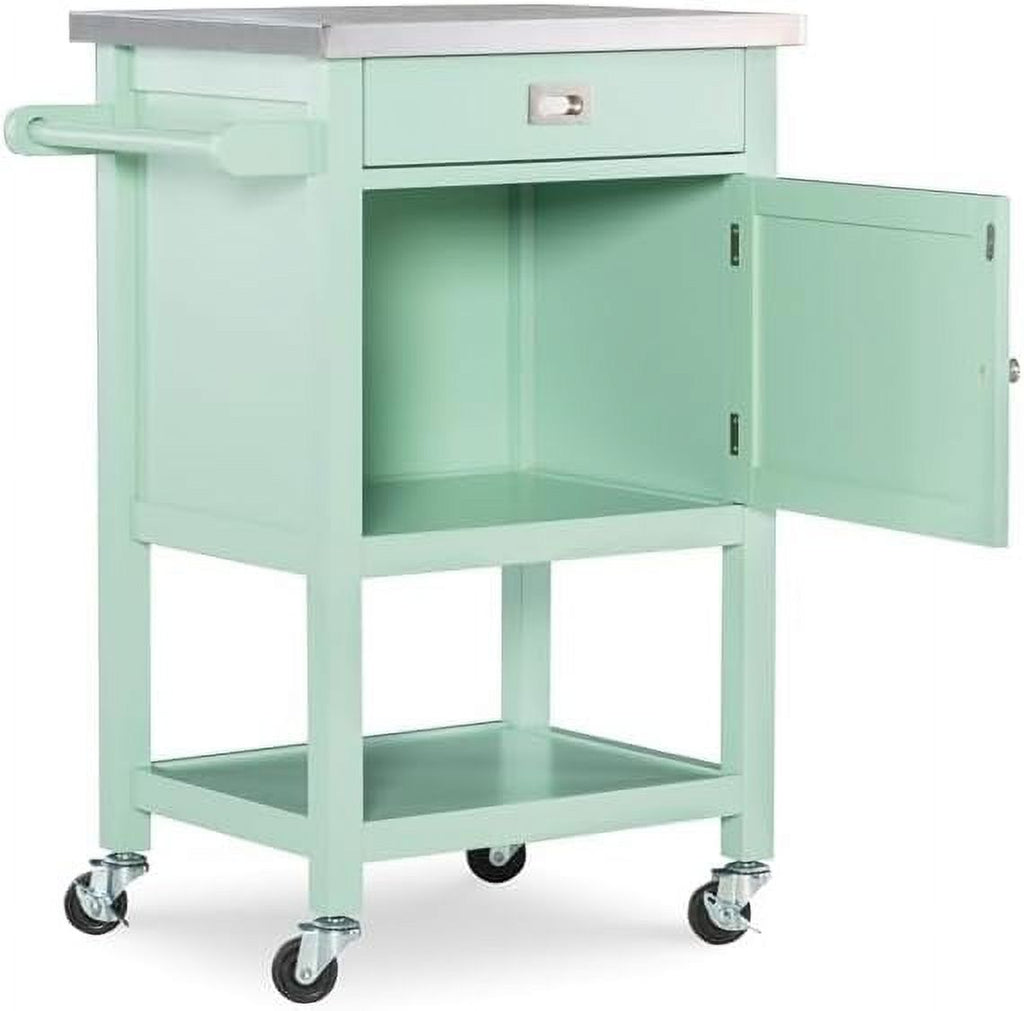 Mint Green Wood Kitchen Cart with Stainless Steel Top L54095