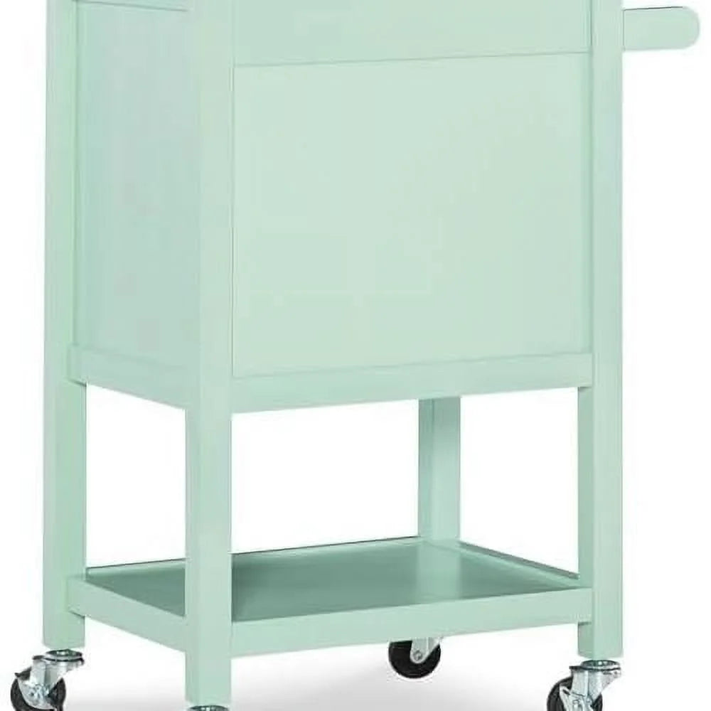 Mint Green Wood Kitchen Cart with Stainless Steel Top L54095