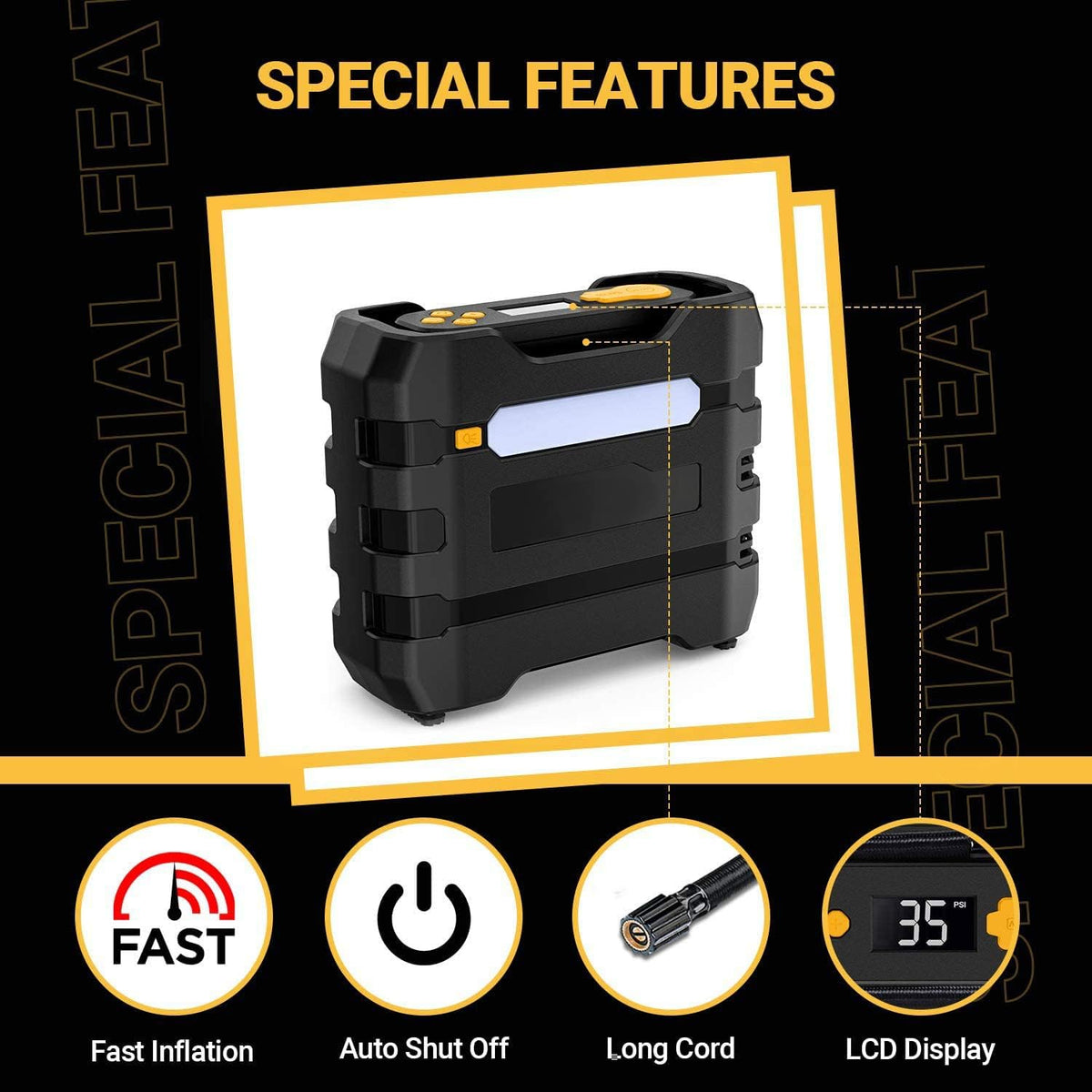 Yellow 2Pcs Portable Car Tire Inflator Air Compressor I64361